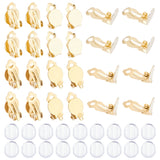 40Pcs 2 Size 304 Stainless Steel Clip-on Earring Findings, Flat Round Clip on Earring Pads, with 40Pcs Silicone Earring Pads, Golden, 16~18x10x7mm, 20Pcs/size