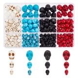 264Pcs 4 Colors Dyed Synthetic Turquoise Beads, Skull, Mixed Color, 8~15x6~11x7~14mm, Hole: 1mm