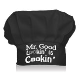 Custom Cotton Chef Hat, Black Hat with White Word Mr. Good Lookin¡¯ is Cookin, Word, 300x230mm