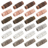 90Pcs 6 Styles Brass Screw Clasps, Column, Mixed Color, 11~12x4mm, Hole: 1mm, 15pcs/style