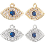 10Pcs 2 Colors Brass Micro Pave Clear & Marine Blue Cubic Zirconia Charms, Evil Eye Charm, Mixed Color, 8x10.5x1.5mm, Hole: 1mm, 5pcs/color