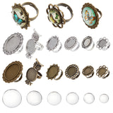 DIY Blank Dome Finger Ring Making Kit, Including Flower & Sun & Owl Adjustable Alloy Ring Settings, Glass Cabochons, Antique Bronze & Antique Silver, 24Pcs/bag