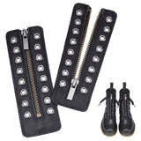1 Pair Cowhide Leather Lace-in Boot Zipper Inserts, Tieless Shoe Laces, with Nylon and Alloy Findings, Black, 15.9x5.5x0.2cm, Hole: 5mm