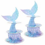 3-Tier Paper Cake Display Stand, Birthday Wedding Party Favor, Mermaid, Colorful, Finish Product: 300x300mm