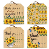 120Pcs 4 Styles Sunflower Paper Thank You Gift Tags, Hange Tags, For Arts and Crafts, with 30M Jute Twine, Rectangle, Yellow, 7.7x5.1cm, Hole: 5mm, 30pcs/style