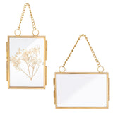 2Pcs 2 Style Brass Glass Hanging Photo Frame, DIY Artwork Display Frame for Dried Plant Specimen Pressed Flowers, Golden, 115~130mm, 1pc/style