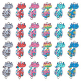 30Pcs 6 Colors Alloy Enamel Connector Charms, Cat with Flower Pattern, Mixed Color, 29.5x16x1.5mm, Hole: 1.8mm, 5pcs/color