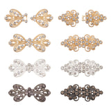 6 Sets 6 Styles Alloy Rhinestone Snap Lock Clasps, Bikini Clips, Interlocking Belt Buckle, Bowknot, Mixed Color, 58x26x7mm, Hole: 2mm, 1 set/style