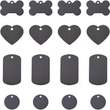 Pet Aluminium Pendants, Stamping Blank Tag, Bone, Flat Round, Rectangle and Heart, Black, 25x38x1mm, Hole: 2.5mm, 40pcs/box