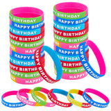 30Pcs 5 Colors Word HAPPY BIRTHDAY Silicone Cord Bracelets Set Wristband, Mixed Color, Inner Diameter: 2-1/2 inch(6.5cm), 6Pcs/color