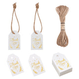 200Pcs Word Thank You Paper Gift Tags, Hange Tags, For Garment Accessories, with 1 Bundle Jute Cord, Gold, Card: 4x2.5x0.03cm, Hole: 3.5mm