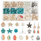 DIY Ocean Theme Jewelry Making Finding Kit, Including Synthetic Turquoise Starfish & Magnesite & Natural Shell & Glass Pearl Beads,  Turtle & Dolphin Alloy Pendants, Mixed Color, 208Pcs/box