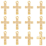 Micro Pave Clear Cubic Zirconia Charms, with Brass Findings, Cross Charm, Real 18K Gold Plated, 11x6.5x2mm, Hole: 0.8mm, 20pcs/box