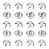 40Pcs Alloy Shank Buttons, 1-Hole, Dome/Half Round, Stainless Steel Color, 15x10mm, Hole: 1.5mm