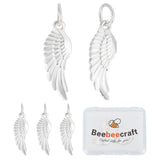 5Pcs 925 Sterling Silver Pendants, with Jump Rings, Wing Charms, Silver, 19x6.5x1.2mm, Hole: 4mm