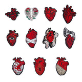 Computerized Embroidery Cloth Iron On Patches, Stick On Patch, Costume Accessories, Appliques, Realistic Heart, Dark Red, 53~110x58~66.5x1.3~1.8mm, 11pcs/set