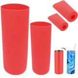 2Pcs 2 Style Silicone Cup Sleeve, Sublimation Tumblers, Insulated Reusable Cup Sleeves, Column, Red, 80~82x205~235mm, Inner Diameter: 75~79mm, 1pc/style