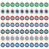 70Pcs 7 Colors CCB Plastic Enamel Pendants, Flat Round with Evil Eye, Mixed Color, 17.5~18x15x2.5mm, Hole: 1.5mm, 10pcs/color