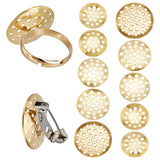 100Pcs 5 Style Brass Finger Ring/Brooch Sieve Findings, Perforated Disc Settings, Raw(Unplated), 20pcs/style