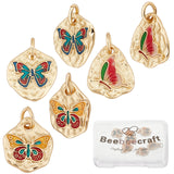 6Pcs 3 Style Rack Plating Brass Enamel Charms, with Jump Rings, Cadmium Free & Lead Free & Nickle Free, Nuggets & Triangle with Butterfly, Mixed Color, 12.5~13x10.5~11x1.5mm, Hole: 3.4~3.5mm, 2pcs/style