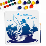 1Pc Fishing Theme PET Hollow Out Drawing Painting Stencils, with 1Pc Art Paint Brushes, for DIY Scrapbook, Photo Album, Boat, 300x300mm