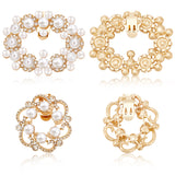 4Pcs 2 Styles Flower/Oval Alloy Rhinestone Detachable Shoe Buckle Clips, Plastic Imitation Pearl Shoe Decoration, White, 44~48x43~61x13.5~14mm, 2pcs/style