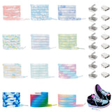 12 Sets 12 Colors Elastic Polyester Cord No Tie Shoelace, Tie-Dye Flat Shoe Laces, with Stainless Steel Clips, Mixed Color, Lace: 1000x7.5x1mm, Clips: 10x9x8mm, 1 set/color