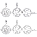 4Pcs Brass Cage Pendants, Hollow Round Charms with Rose For Chime Ball Pendant Necklaces Making, Cadmium Free & Nickel Free & Lead Free, Real Platinum Plated, 24x23.5x19mm, Hole: 4.5mm, Inner Diameter: 16mm
