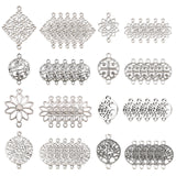 80Pcs 8 Style Tibetan Style Links Connectors, Flat Round & Rhombus & Flower, Antique Silver, 10pcs/style