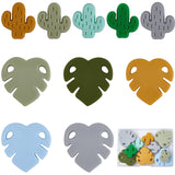 10Pcs 10 Style Silicone Beads, Chewing Beads For Teethers, Heart & Cactus , Mixed Color, 25~35x23~35x8mm, Hole: 2.3~2.5mm, 1pc/style