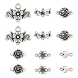 Tibetan Style Chandelier Component Links, Flower & Heart & Bowknot, Mixed Shapes, Antique Silver, 62pcs/set