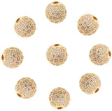 Rack Plating Brass Cubic Zirconia Beads, Long-Lasting Plated, Round, Clear, Golden, 8x7mm, Hole: 2mm, 10pcs/box