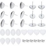 188Pcs Heart & Oval & Teardrop 304 Stainless Steel Ear Stud Findings, with Stainless Steel Ear Nuts and Transparent Glass Heart Cabochons, for DIY Ear Stud Making, Mixed Color, 11x12x1.5mm