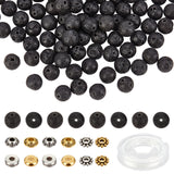 120Pcs 6 Style Tibetan Style Alloy Spacer Beads, 20Pcs/style, 200Pcs Natural Lava Rock Beads, Antique Golden & Platinum, 6~8.5x2~3.5mm, hole: 1~2mm