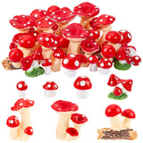 124Pcs 7 Style Mini Resin Figurines, Imitation Mushroom, for Dollhouse, Showcase & Photography Props, Red, 11~29x8~31x8~22mm