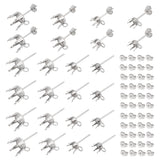 80Pcs 4 Style 304 Stainless Steel Flat Round Stud Earring Settings, Prong Earring Settings for Rhinestone, with Horizontal Loops & 80Pcs Ear Nuts, Stainless Steel Color, 8~10x5~8.5mm, Hole: 1.8mm, Pin: 0.8mm, Fit for 5~9mm Rhinestone, 20Pcs/style