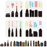 4Pcs 4 Styles PET Hollow Out Drawing Painting Stencils, for DIY Scrapbook, Photo Album, Building, 150x150mm, 1pc/style