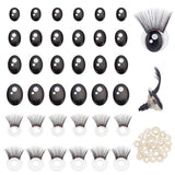 24 Set 4 Style Oval Plastic Craft Safety Screw Noses, with 24Pcs 2 Style Acrylic Doll Eyelashes, Doll Making Supplies, Black, 10~16.5x8~12mm