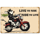 Tinplate Sign Poster, Horizontal, for Home Wall Decoration, Rectangle with Word Live to Ride Ride to Life, Cow Pattern, 200x300x0.5mm