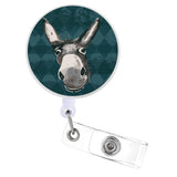 Flat Round ABS Plastic Badge Reel, Retractable Badge Holder, with Alligator Clip, Donkey Pattern, 82x33mm