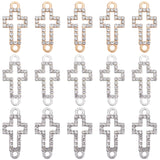 30Pcs 3 Colors Alloy Crystal Rhinestone Connector Charms, Religion Hollow Cross Links, Mixed Color, 22x10.5x2mm, Hole: 2mm, 10pcs/color