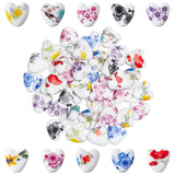 45pcs 9 colors Handmade Porcelain Ceramic Beads, Flower Printed, Heart, Mixed Color, 15x15x7mm, Hole: 3mm, 5pcs/color