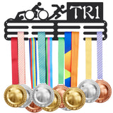 Fashion Iron Medal Hanger Holder Display Wall Rack, 3 Line, with Screws & Word TRL(Triathlon), Electrophoresis Black, 150x400mm