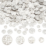 200pcs 4 style 304 Stainless Steel Charms, Textured, Flat Round, Stainless Steel Color, 6~12x1mm, Hole: 1.2mm, 50pcs/style