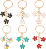 2 Sets Alloy Enamel Keychain, with Iron Split Key Rings and Brass Open Jump Rings, Flower, 1Pc Rectangle Velvet Pouches, Mixed Color, 7cm, Pendant: 49x30mm, 6pcs/set, 2 sets