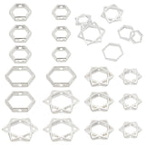 24Pcs 6 Style Long-Lasting Plated Alloy Bead Frame, for Jewish, Hexagon & Star of David, 925 Sterling Silver Plated, 8.5~16.5x8.5~16.5x2.5~3mm, Hole: 1mm, 4pcs/style