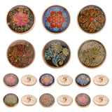 24Pcs 6 Style 1-Hole Alloy Enamel Shank Button, Flat Round with Flower, Mixed Color, 18x7.5~8mm, Hole: 2.1mm