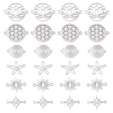 36Pcs 6 Style 201 Stainless Steel Links Connectors, Laser Cut Links, Flower & Vortex & Round Ring & Star, Stainless Steel Color, 14~17.5x18~23x1mm, hole: 1.4~1.8mm, 6 style, 6pcs/style, 36pcs