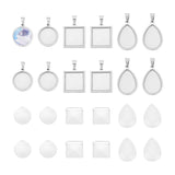 DIY Blank Pendant Making Kit, Including 304 & 201 Stainless Steel Cabochon Settings, Glass Cabochons, Square & Teardrop & Square, Stainless Steel Color, 24Pcs/box
