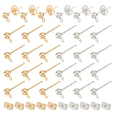 120Pcs 2 Style 304 Stainless Steel Ball Stud Earring Findings, with Loop and Ear Nuts, Golden & Stainless Steel Color, 15x7x4mm, Hole: 1.7mm, Pin: 0.8mm, 30Pcs/style